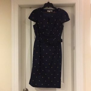 Navy Boden dress with gold polka dots